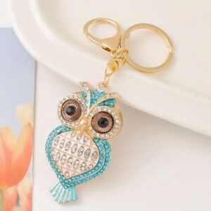 Owl Keychain / Bag Charm with Blue and Gold Accents